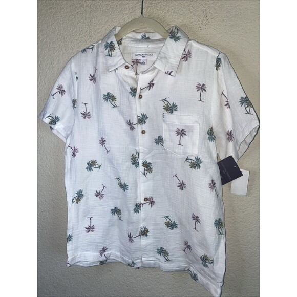 new Grayson tropical Palm Beach Club Button Shirt L 10-12 Gauze waffle Boy - Picture 1 of 7